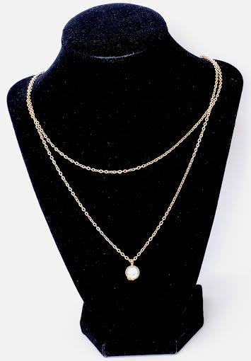 Gold Double Chain Pearl Necklace